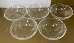 【新品•未使用】５枚セット　笹小鉢　クリアガラス皿　食器