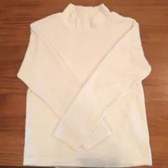 UNIQLOホワイトリブ編みフリース素材ハイネック長袖カットソー140cm