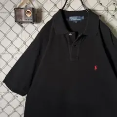 90s ラルフローレン ポロシャツ レッドポニー刺繍 ヴィンテージ 黒 2XL