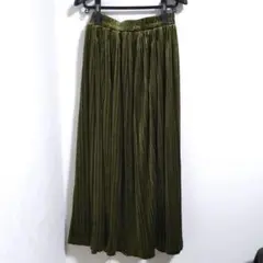 オリーブグリーン カーキ ベルベット ベロア ロング プリーツスカート