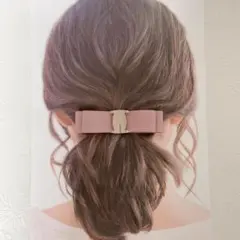 【バックル付リボンバレッタ】ヘアアクセ　ハンドメイド　結婚式　入学式