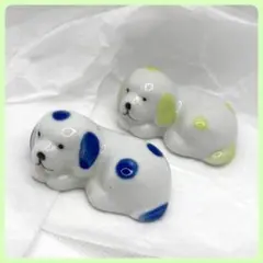 犬モチーフ 箸置き 2点セット 陶器製 ドット柄 レトロ食器