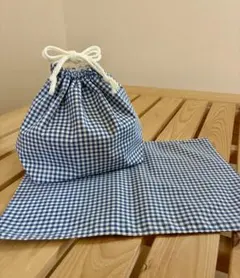 お弁当袋・ランチョンマット　綿ポリ　ブルーギンガムチェック