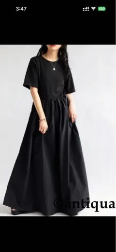 黒 半袖 半袖ドッキングワンピース