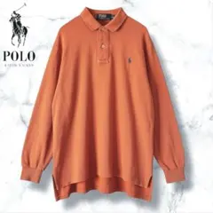 ポロラルフローレン メンズM相当　 オレンジ長袖ポロ ブルーポニー刺繍