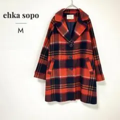 エヘカソポ チェスターコート チェック柄 ウール オレンジ M サマンサモスモス
