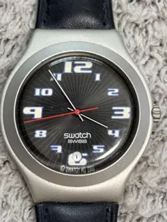 Swatch 腕時計 ブラック文字盤 レザーベルト