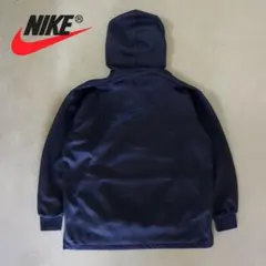 ​【NIKE】90s 日本製 ハーフジップ パーカー バックロゴ 刺繍 紺 M
