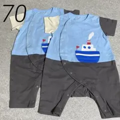 未使用 ベルメゾン 70cm 半袖カバーオール2点セット 男の子 船 双子 ⑤