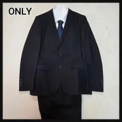 [美品]ONLY ビジネススーツ ネイビーストライプ A4 ブラック