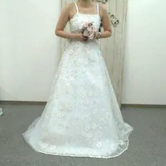 白いドレス　ホワイト花スパンコール　美品