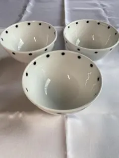 白山陶器　飯碗 3客セット 水玉 ドット柄