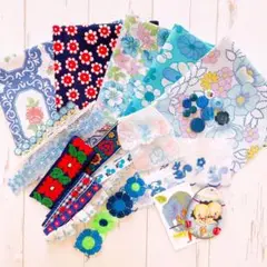 ヴィンテージファブリック　手芸用品(青)