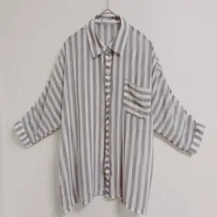 ザ ショップ ティーケー ミクスパイス ストライプ柄シアーシャツ 七分袖 透け感