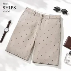 美品 シップス SHIPS ショートパンツ M ベージュ アンカー総柄 マリンのサムネイル