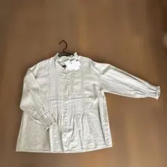 Cross x Linen フリル付き長袖シャツ グレー