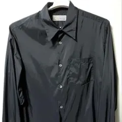 長袖シャツ ナイロン L 無地 黒 サテン 光沢あり 日本製 シャツ