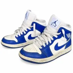 NIKE 에어 조던 1 MID 23.5cm 블루 화이트 미드 컷 스니커즈