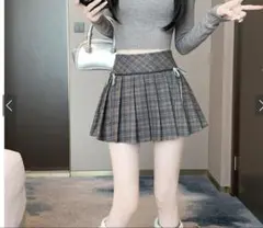 インパン裏地付きチェック柄サイドリボンプリーツミニスカート[ks189]
