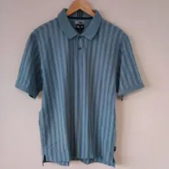 ★【古着】adidas(アディダス)　ポロシャツ　水色、黒白ストライプ柄