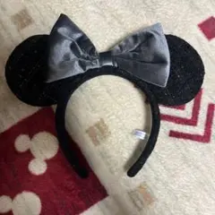 ミッキー耳カチューシャ（黒・リボン付き）