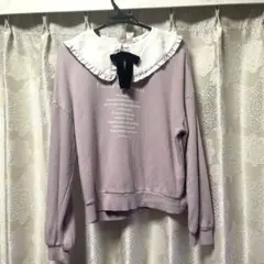 メゾピアノ　ジュニア　ラベンダー フリル襟 トレーナー　リボン付