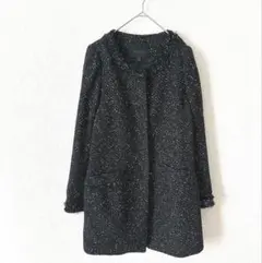 UNIQLOユニクロ ノーカラーコート 黒白ミックスツイード ウールコレクション