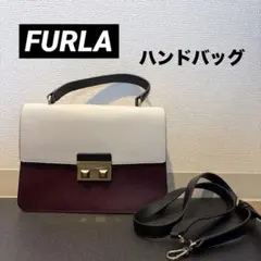 美品 FURLA フルラ ホワイト バーガンディ ハンドバッグ レディース