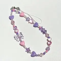 ビーズストラップ　ピンク　パープル