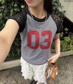 CIAOPANIC ナンバーロゴ レース袖 Tシャツのサムネイル