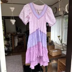 ピンク 紫 グラデーション 半袖 ワンピース