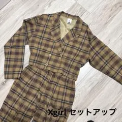 Xgirlチェック柄ダブルジャケット＋タックパンツのセットアップ