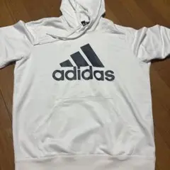 adidas ホワイト フード付きスウェットパーカー