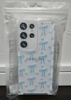 Galaxy S23 Ultra 透明　水色　リボン柄　携帯ケース SC52D