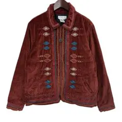 海外古着 豪華刺繍 幾何学模様 民族調 ベルベットジャケット 茶色 Mサイズ