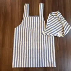 美品　キッズ用ストライプエプロンと三角巾セット　120センチ