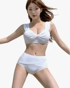 ビキニセット水着 スイムドレス パッド入り ワイヤーなし レディース ホワイト