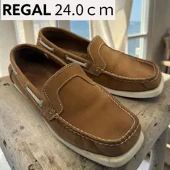 【美品】REGAL リーガルスリッポン デッキシューズ 本革 キャメル 24cm