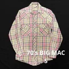 70s 前期 BIG MAC 赤タグ ヘビーネルシャツ S デカ襟 チェック