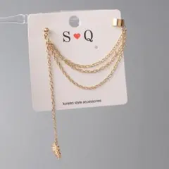 ゴールド 多層ロングタッセルチェーン イヤーカフ ピアス #C202-2