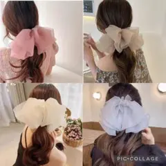 選べる4color♡大きめ シフォン リボンバレッタ 特大 ヘアクリップ 流行り