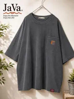 JaVa ピグメント加工 ポケットTシャツ M チャコール オーバーサイズ 綿のサムネイル