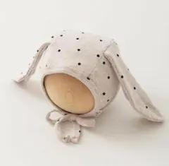 【新品】うさ耳　ボンネット　帽子　記念日フォト　うさぎ　ベビー　ドット　ベージュ