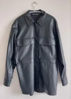 ZARA ブラックレザーシャツジャケット