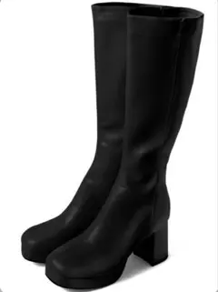 センターシームチャンキーヒールレザーロングブーツ