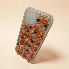 オレンジのバラ装飾のiPhoneケース