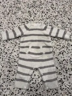 pique グレー ホワイト ストライプロンパース