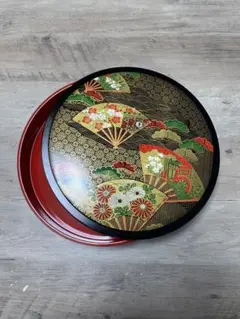 和風 扇面蒔絵 おひつ　漆器 丸型30cm 朱塗り お祝い 正月 おせち 懐石