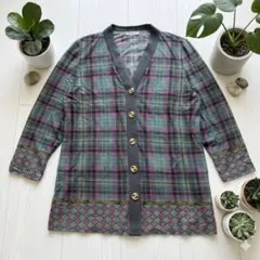 HERNO ヘルノ タータンチェック ウール Vネック ジャケット イタリア製