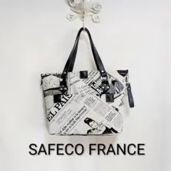ハンドメイド＊SAFECO フランス製ジャガードnewspaper×牛革他トート